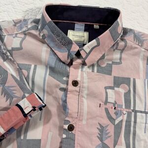 7 DIAMONDS Men's Short Sleeve Button Up Shirt Abstract Print Size M EUC
